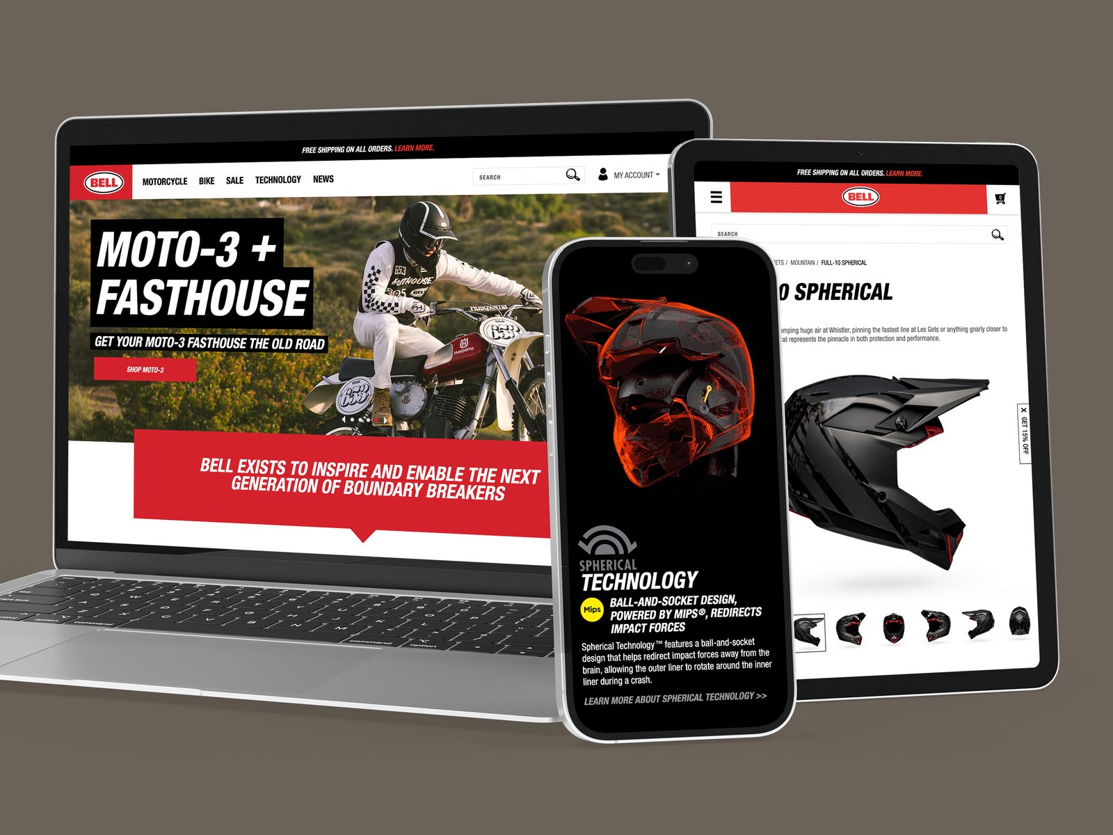 Bell Helmets e-commerce website redesign shown across desktop and mobile devices